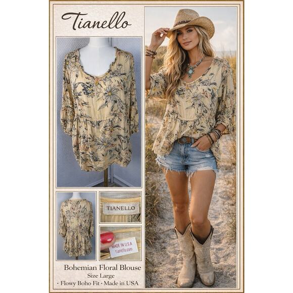 Tianello Tops - Tianello vintage Shelby boho Floral Babydoll Blouse XL Rayon $128